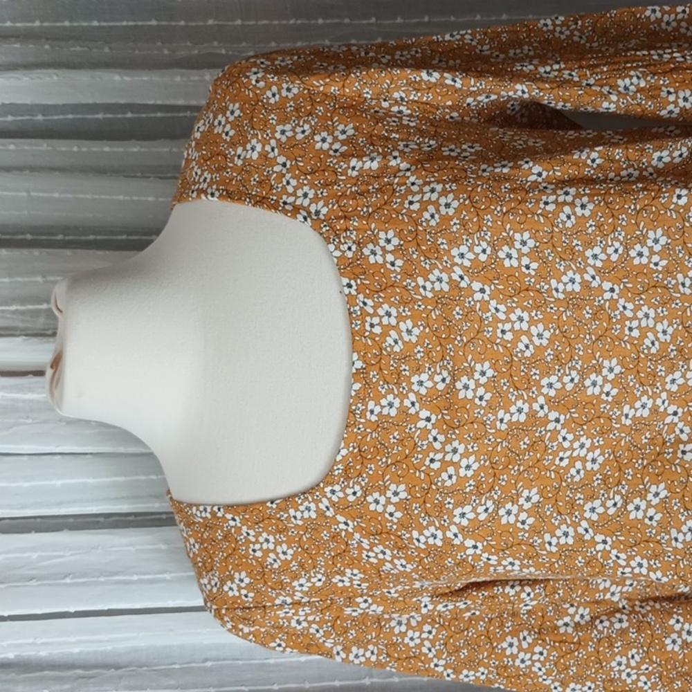 Matilda Jane Shay Ditsy Golden Mustard White Cotton Shirt Floral Peplum Top L - Picture 3 of 12